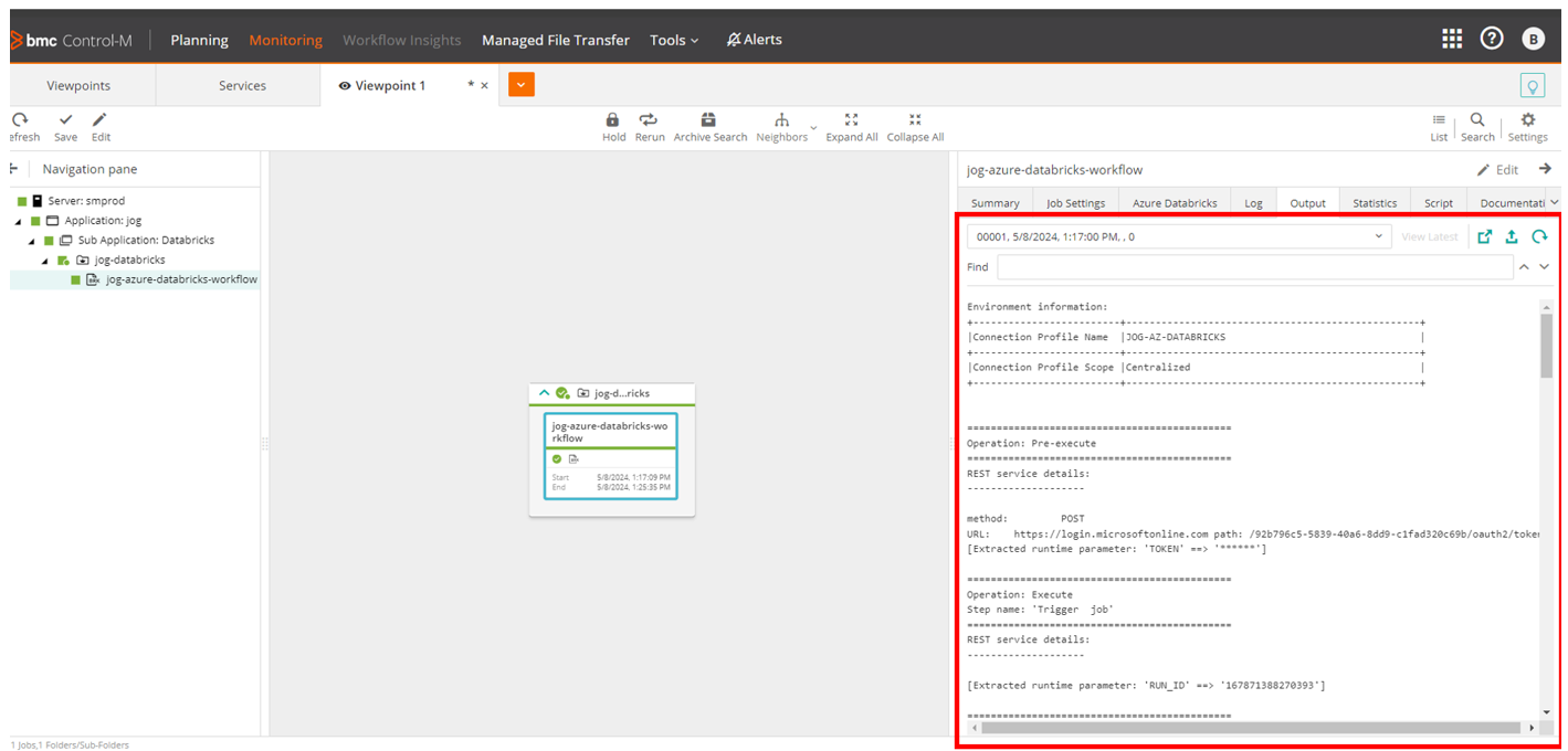 Salida de los Databricks completados