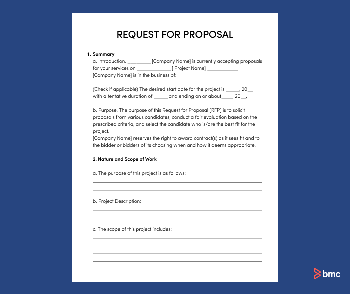 Plantilla gratuita de RFP con explicaciones.