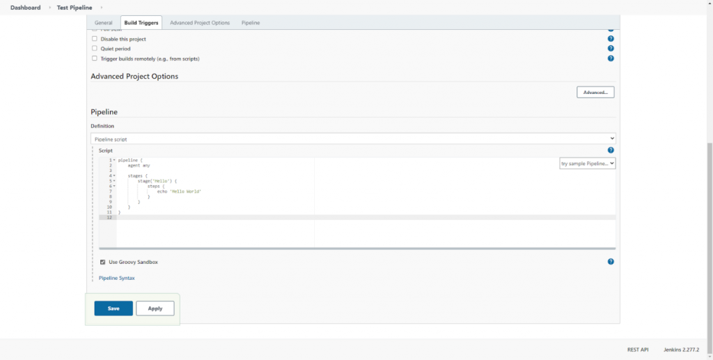 Configura la tubería de Jenkins.