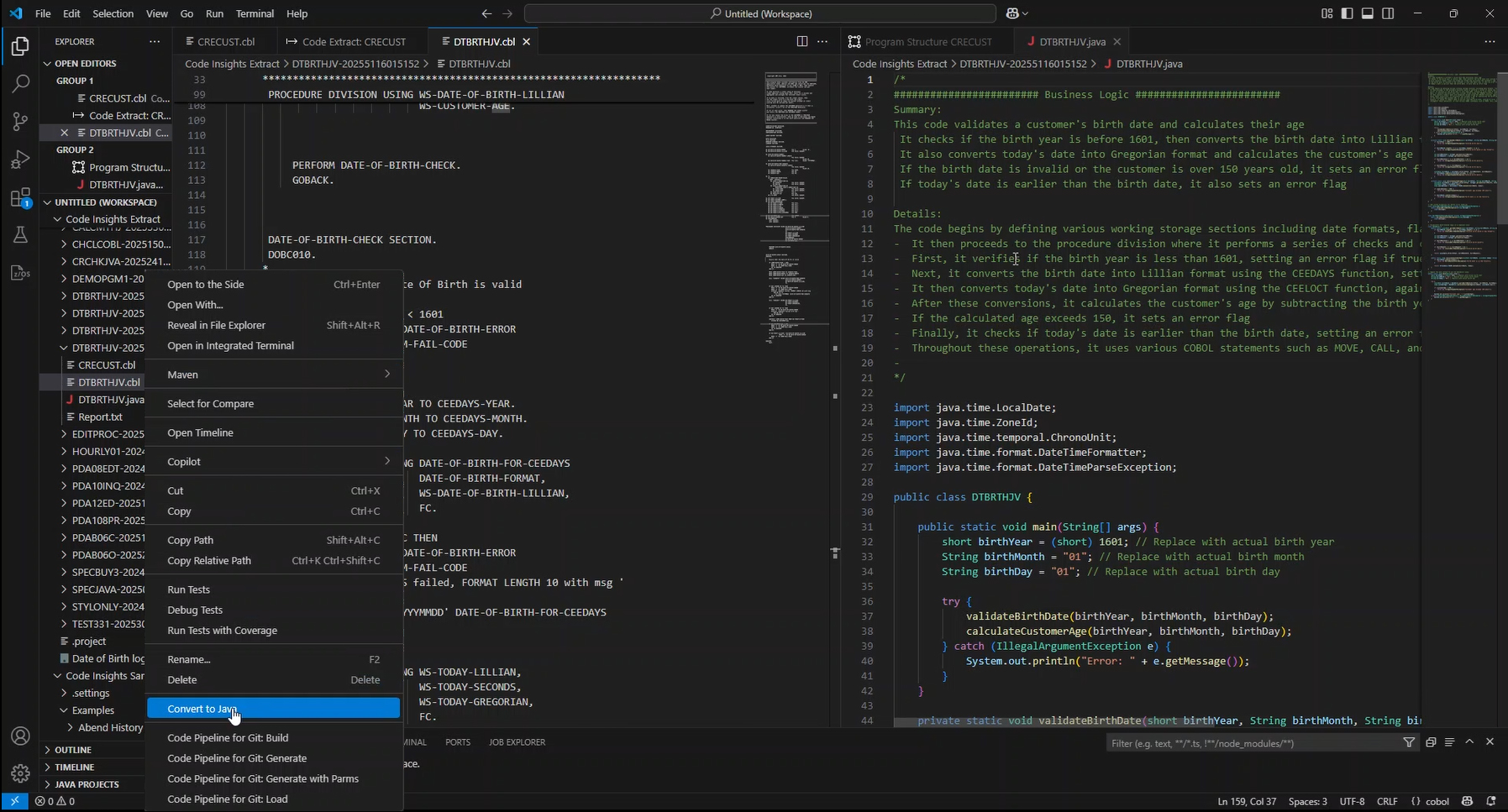 Figura 2: Conversión de COBOL a Java