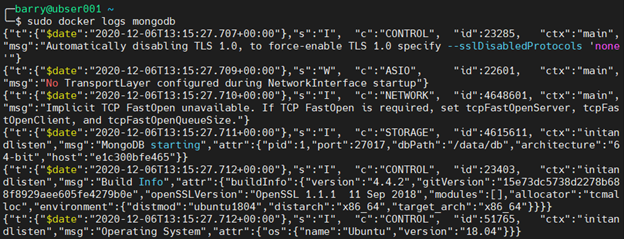 MongoDB Docker 8.1 - acceso a archivos de registro