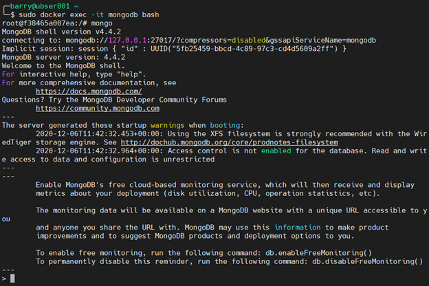 Docker de MongoDB 5.1 - acceder al terminal de MongoDB
