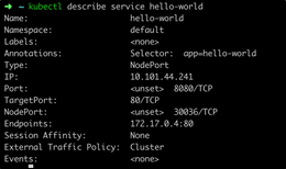 Descripción del servicio Kubernetes NodePort