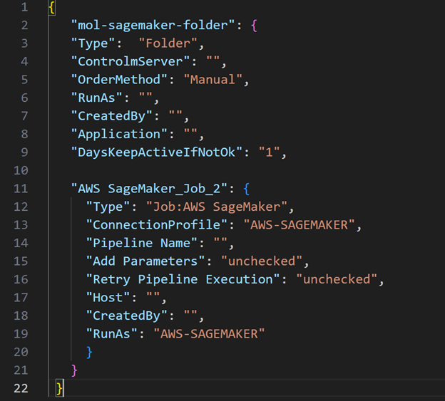 Figura 3. Ejemplo de definición de trabajo en AWS SageMaker