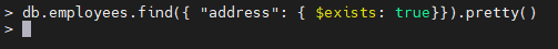 MongoDB $exists verdadero ejemplo de operador.