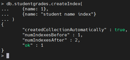 Creando un índice llamado índice de nombres de estudiantes.