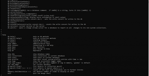 Comando dbhelp de MongoDB Shell