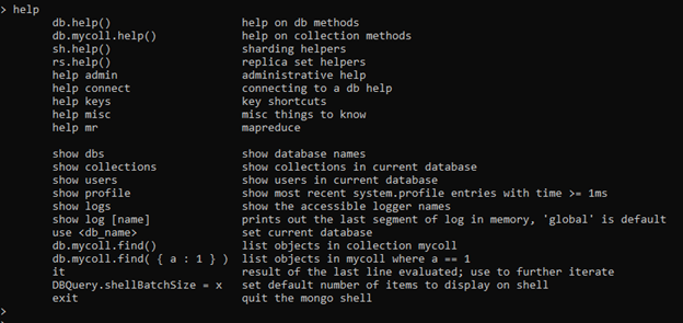 Comando de ayuda de MongoDB Shell