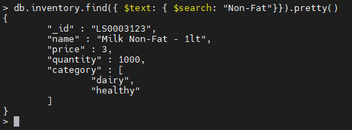 Ejemplo de operador $text MongoDB.