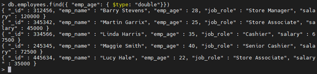 Ejemplo de operador $type MongoDB.