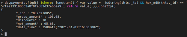 Ejemplo de operador $where MongoDB.