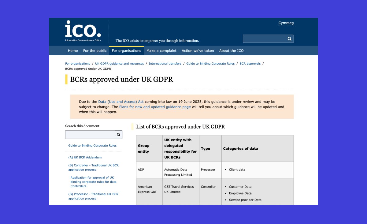 Approved UK Binding Corporate Rules