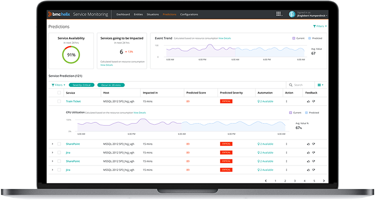 Embedded BMC Helix for ServiceOps identifies outage risk