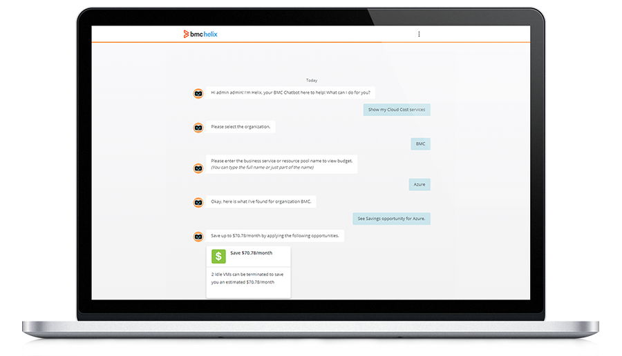 Administre los recursos de la nube directamente a través de BMC Helix Chatbot