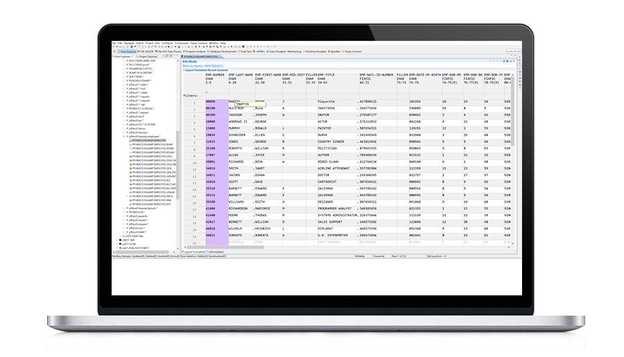 Edit and browse IBM® Db2®, IBM® IMS ™, SQL Server, Oracle, and VSAM files