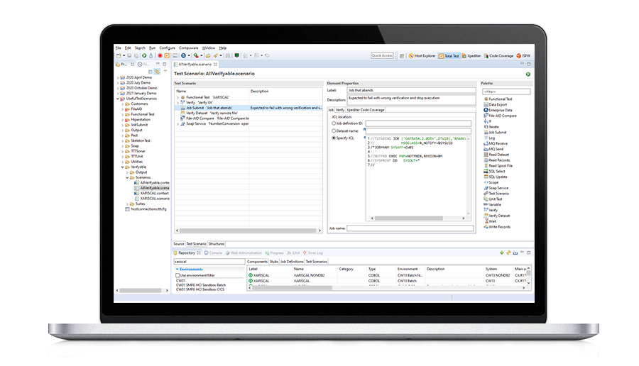 Test batch job outcomes with a non-virtualized test scenario